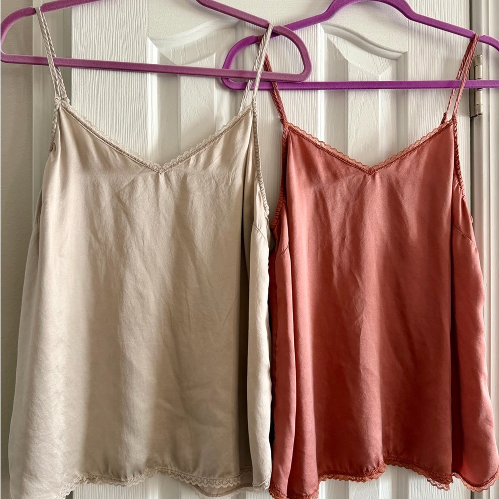 Anthropologie Satin Lace Camis - bundle of 2 Pearl and Rust Size Large
